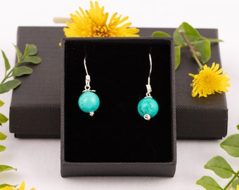 Pendientes de turquesa natural de plata de ley / Pendientes de piedra natal de diciembre / Pendientes colgantes de turquesa / Pendientes de turquesa con piedra natal / Regalo para mujer