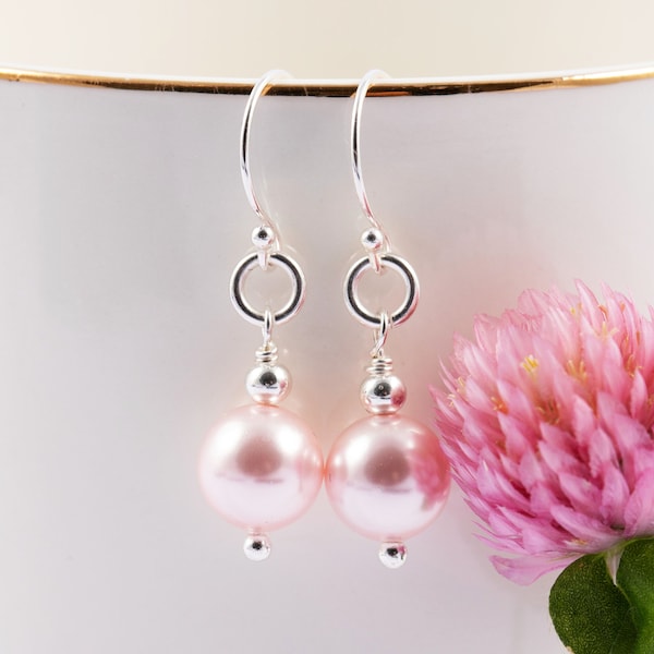 Light Pink Pearl Earrings/Pearl Earrings Sterling Silver/Swarovski Pearl Earrings/Pearl Drop Earrings/Pearl Earrings Bridesmaid/Gift for Her