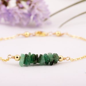 Rohes Smaragd-Armband, Edelstein-Armband aus Sterlingsilber, Smaragd-Armband, Mai-Geburtsstein-Armband, Alltagsarmband, Geschenk für Freundin