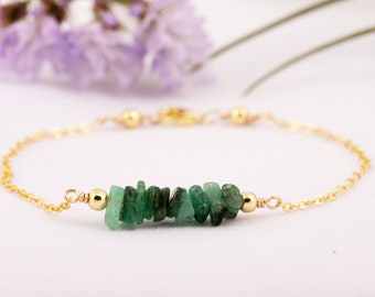 Raw Emerald Bracelet, Gemstone Bracelet Sterling Silver, Emerald Bracelet, May Birthstone Bracelet, Everyday Bracelet, Girlfriend Gift