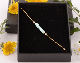 Natural Blue Opal Bracelet Sterling Silver/October Birthstone Bracelet/Gemstone Bar Bracelet/Opal Bracelet/Opal Bar Bracelet/Gift for Her