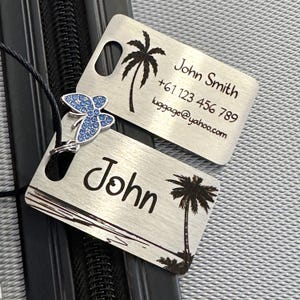 Etiqueta de equipaje personalizada de acero inoxidable: regalo grabado para la fiesta de bodas