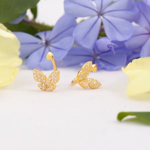 Tiny Butterfly Earrings Clip On 18k Gold Fill in Sterling Silver/Butterfly Ear Cuff/Tiny Ear Cuff/Non Pierced Earrings/No Piercing Ear Cuff