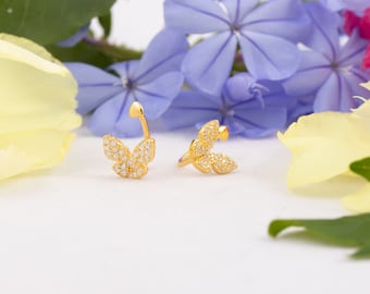Tiny Butterfly Earrings Clip On 18k Gold Fill in Sterling Silver/Butterfly Ear Cuff/Tiny Ear Cuff/Non Pierced Earrings/No Piercing Ear Cuff
