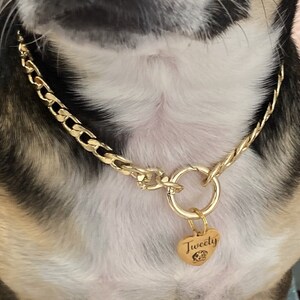10 inch Glitter Dog Chain Collar Gold Diamond Dog Collars Cuban Dog Chains  Necklace Puppy Pet Metal Link Chain with Heart Charm Pet Jewelry
