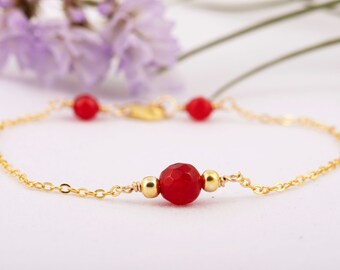 Ruby Bracelet Sterling Silver, Ruby Bracelet, July Birthstone Bracelet, Ruby Bracelet Gold, Ruby Bracelets for Women, Dainty Ruby Bracelet