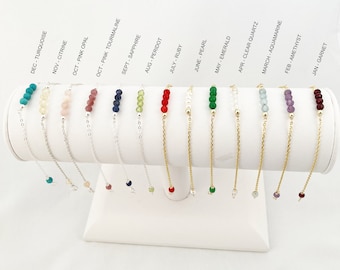 Personalised Birthstone Bracelet Sterling Silver, Birthstone Bracelet, Birthstone Bracelet for Women, Birthstone Bar Bracelet, Gift for Her