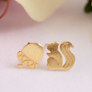 Squirrel and Acorn Earrings 18k Gold Fill in Sterling Silver/Squirrel Earrings/Squirrel Earrings Stud/Squirrel Earring Sterling Silver
