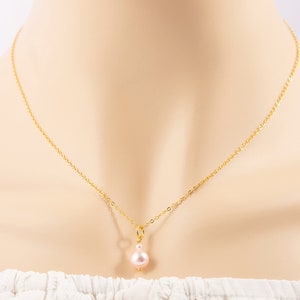 Colar de pérolas rosa claro/prata esterlina 925 banhado a ouro 18k/colar de pérolas Swarovski/colar de pérolas para noivas/colar de pérolas douradas/presente para noivas