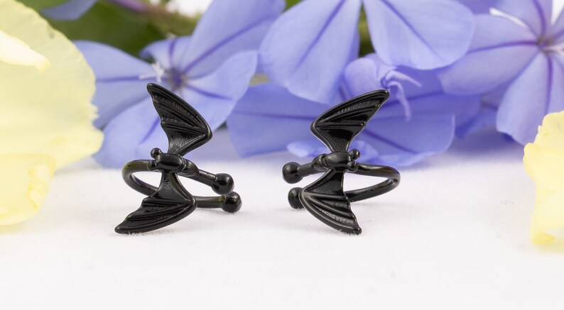 Pu&ograve; includere: Un paio di anelli regolabili a forma di pipistrello nero. Gli anelli sono in metallo e hanno una finitura lucida.