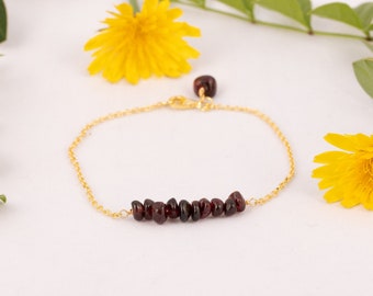 Bransoletka z naturalnego granatu ze złota 18k i srebra próby 925/Bransoletka z kamieniem urodzinowym na styczeń/Bransoletka z kryształu granatu/Bransoletka z kamieniem szlachetnym granatu/Prezent dla niej