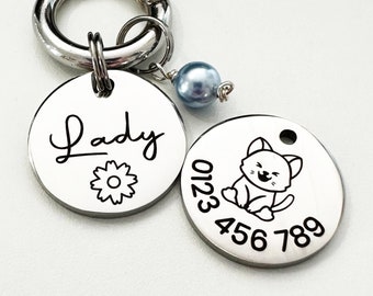 Laser Engraved Cat Tag Stainless Steel with Charms/Cat Tags Australia/Collar Cat ID Plate/Cat Tag Personalized/Durable Cute Cat ID Tag