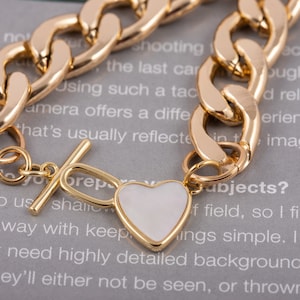 Lightweight Gold Bracelet/Toggle Clasp Bracelet/Chunkly Cuban Chain Bracelet/Gold Toggle Bracelet/Chunky Chain Link Bracelet/Toggle Bracelet