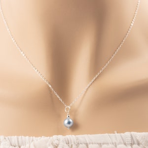 Bridal Light Blue Pearl Necklace Sterling Silver, Gift for Bridesmaids, Swarovski Pearl Bridesmaids Necklace, Bridesmaid Proposal Gift