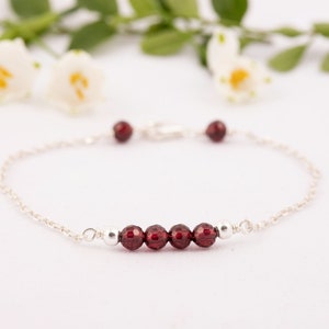 Garnet Bracelet, Birthstone Bracelet Sterling Silver, Dainty Garnet Bracelet, January Birthstone Bracelet, Garnet Birthstone Bracelet