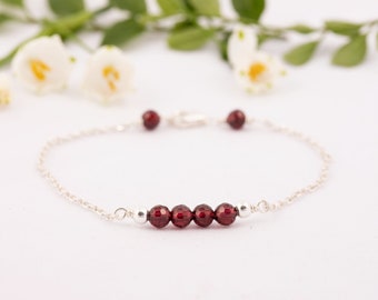 Garnet Bracelet, Birthstone Bracelet Sterling Silver, Dainty Garnet Bracelet, January Birthstone Bracelet, Garnet Birthstone Bracelet