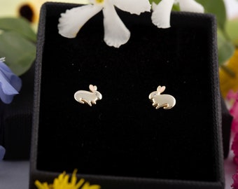 Bunny Earrings 18k Gold Fill in Sterling Silver/Rabbit Earrings/Rabbit Stud Earrings/Bunny Earrings/Bunny Earrings Stud/Bunny Earring Silver