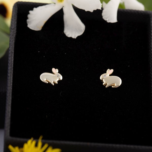 Bunny Earrings 18k Gold Fill in Sterling Silver/Rabbit Earrings/Rabbit Stud Earrings/Bunny Earrings/Bunny Earrings Stud/Bunny Earring Silver