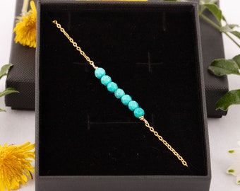 Pulsera de turquesa y plata de ley, pulsera de piedra natal de diciembre, pulsera de barra con piedra natal, pulsera de turquesa, pulsera de turquesa y piedra natal.