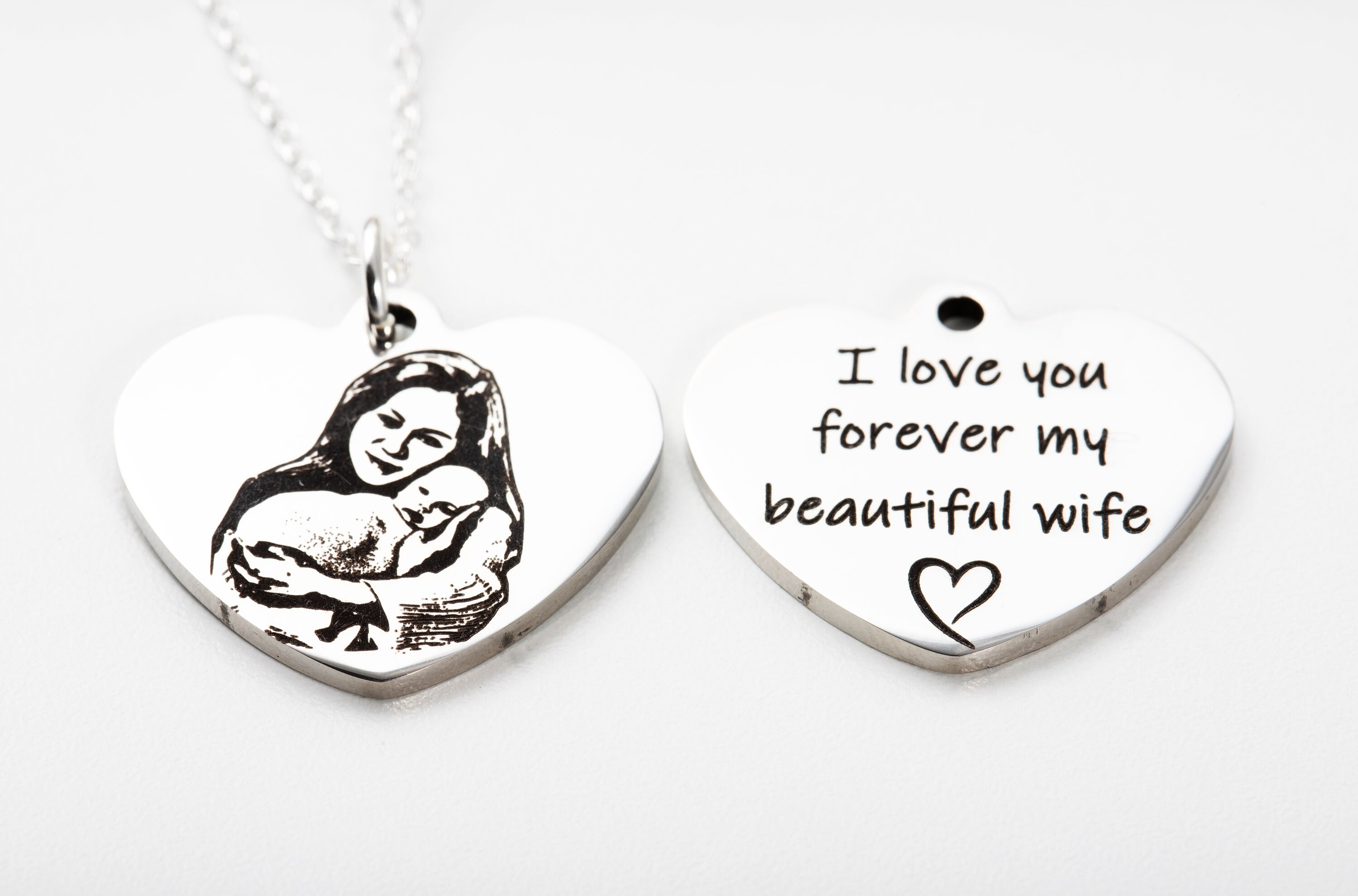 MeMeDIY Collana con Ciondolo con Foto Personalizzata Collana Commemorativa con Testo Personalizzato con Foto Regalo Personalizzato per Donna Uomo ( Argento & Due Foto