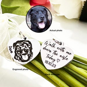 Benutzerdefinierte Hund Foto Blumenstrauß Charme, gravierte Haustier Blumenstrauß Charme, Braut Hochzeitsgeschenk, Andenken Hochzeitscharme, Hund Gedenkblumenstrauß Charme