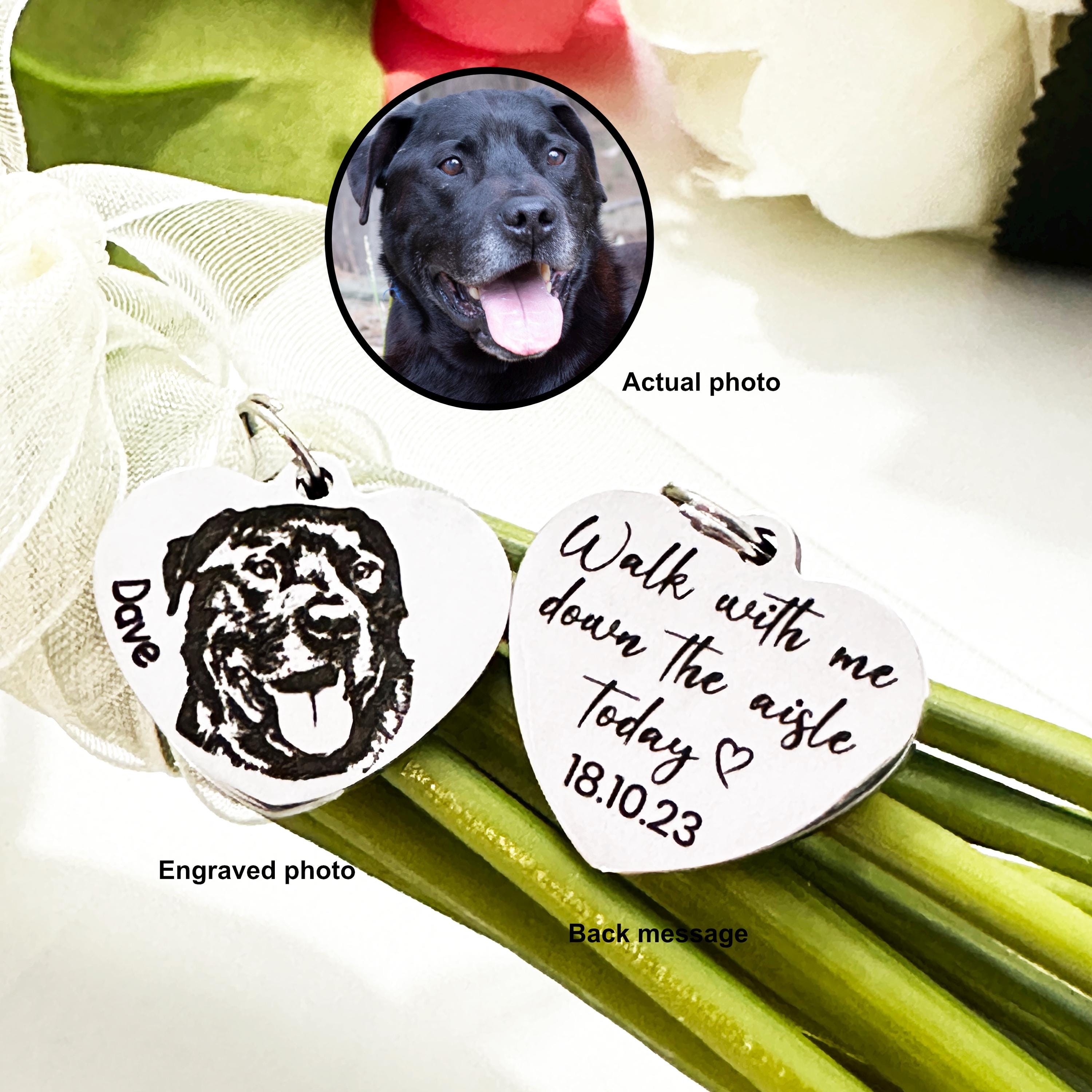 Custom Dog Photo Bouquet Charm, Engraved Pet Bouquet Charm, Bride Wedding Gift, Keepsake Wedding Charm, Dog Memorial Bouquet Charm