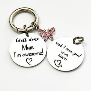 Mothers Day Gift, Personalised Present for Mum Dad, Keychain for Mom, Custom Key Ring for Mummy, Well Done Key Chain, Heartfealt Gift Mum