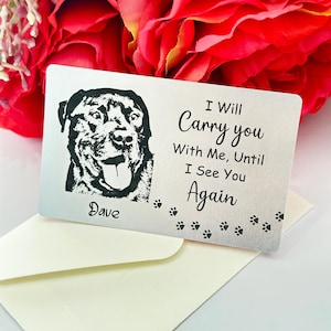 Tarjeta conmemorativa personalizada para billetera, tarjeta conmemorativa con foto de mascota, "Siempre te llevaré contigo", tarjeta insertable para billetera conmemorativa
