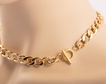 Collana spessa in oro leggera/Collana con chiusura a moschettone leggera/Collana a catena in oro/Collana vistosa in oro/Collana a maglie grosse