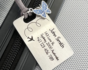 Etiqueta para equipaje personalizada, etiqueta para equipaje personalizada grabada en acero inoxidable, etiqueta para maleta, etiqueta para mochila escolar, regalo para viajeros.