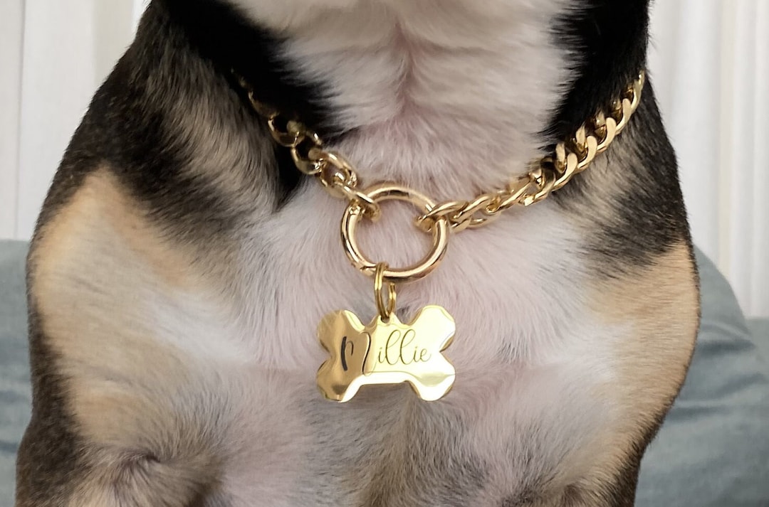 Lightweight Cuban Link Dog Necklace for Dog, Chain Dog Collar Gold
