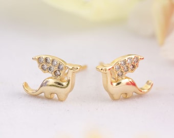 Pendientes de dragón, pendientes de dinosaurio de plata de ley para niños, pendientes pequeños, pendientes hipoalergénicos, regalo para ella, pendientes de oro