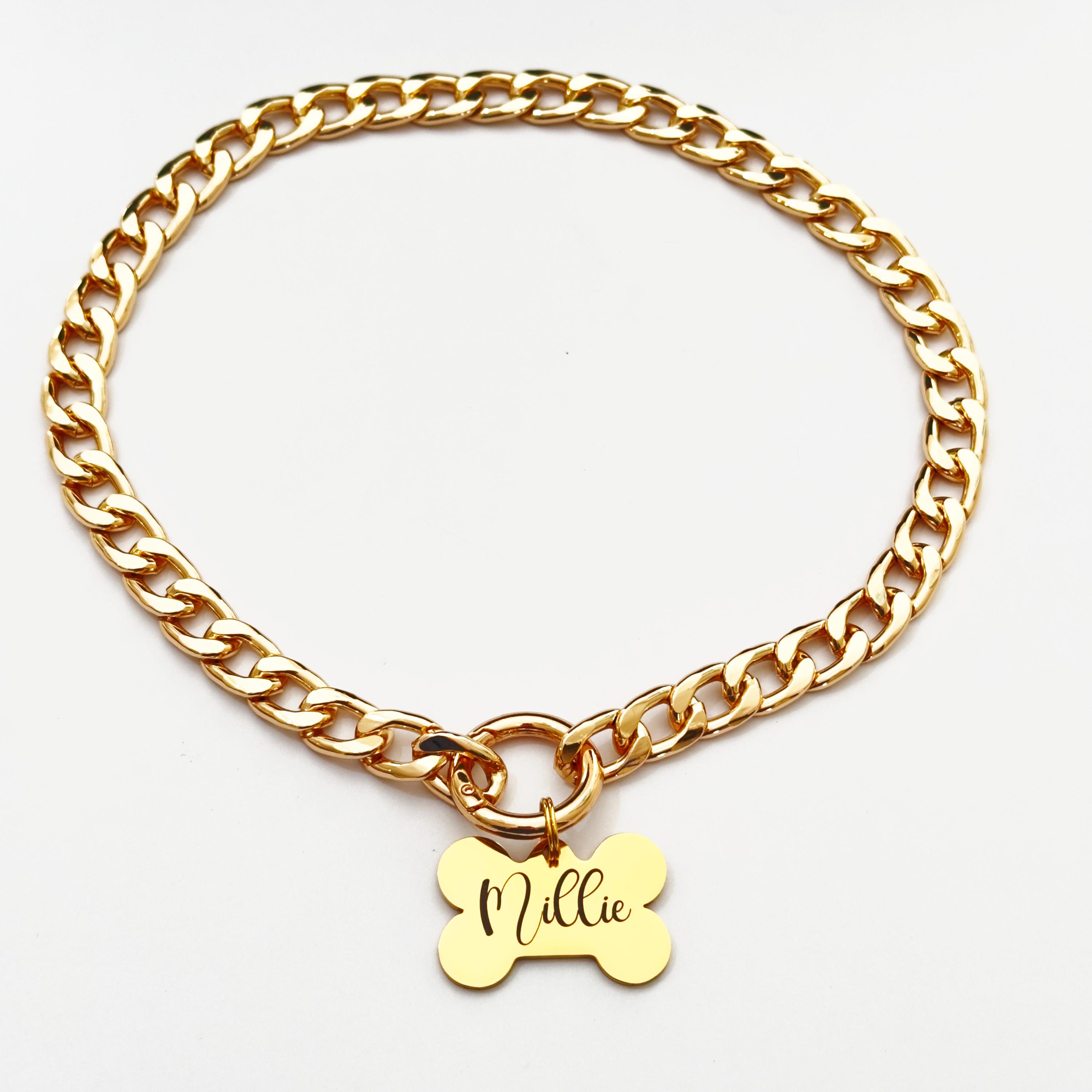Lightweight Cuban Link Dog Necklace for Dog, Chain Dog Collar Gold, Jewellry for Dog, Personalized Dog Chain Collar, Custom Dog Chain Collar