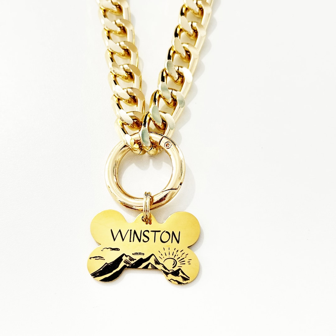 Personalized Lightweight Dog Chain Necklace Optional Bone ID Tag ...
