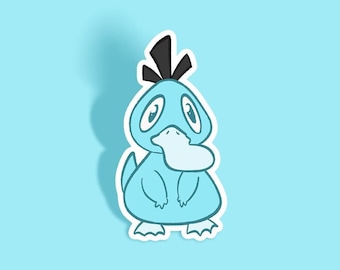 Etiqueta brilhante de Psyduck de <br> Entrega Rápida? Adesivo de vinil à prova d'água, resistente a arranhões e UV de 3"