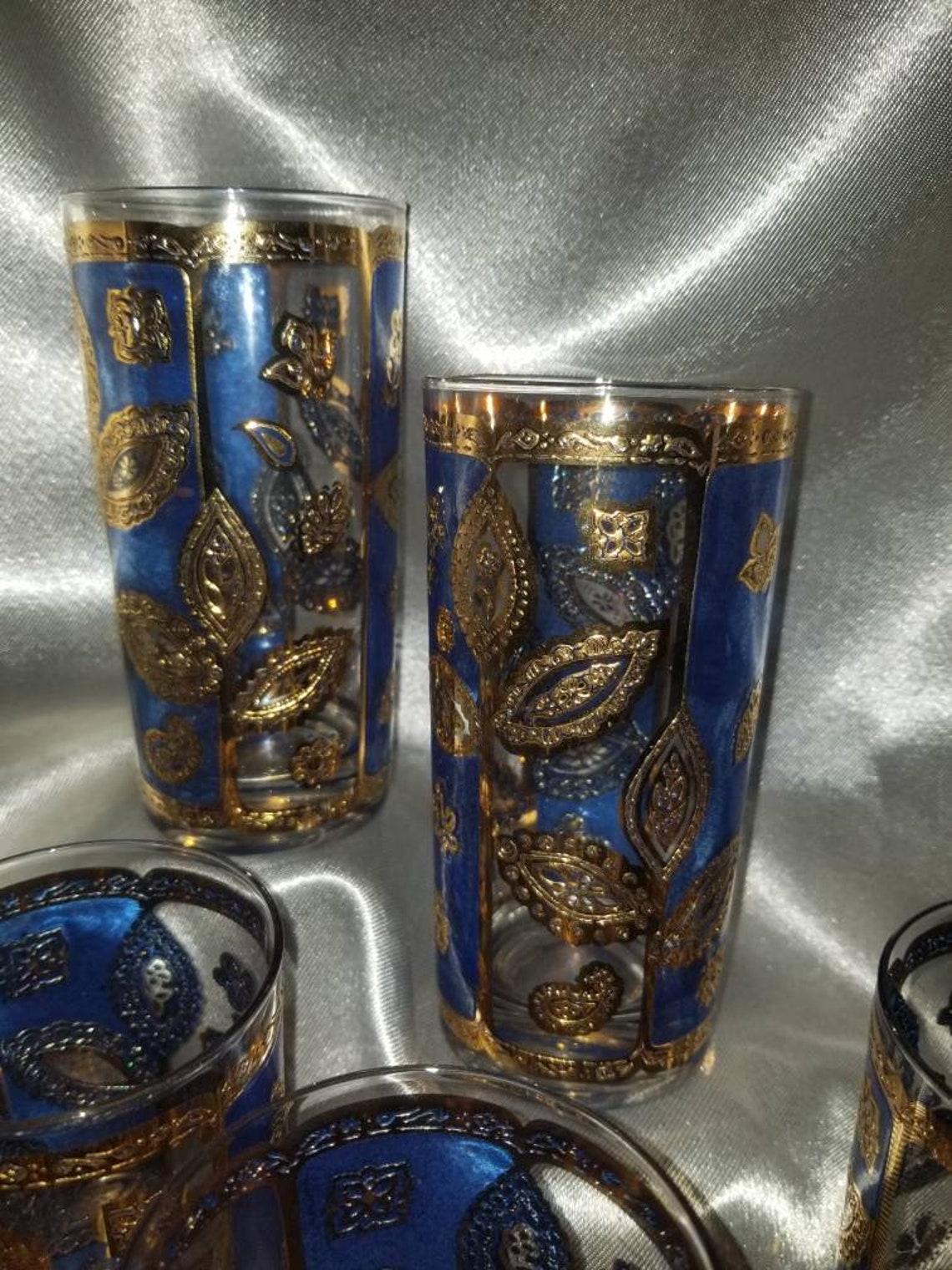 Set of 8 stunning blue and gold drinking glasses Etsy