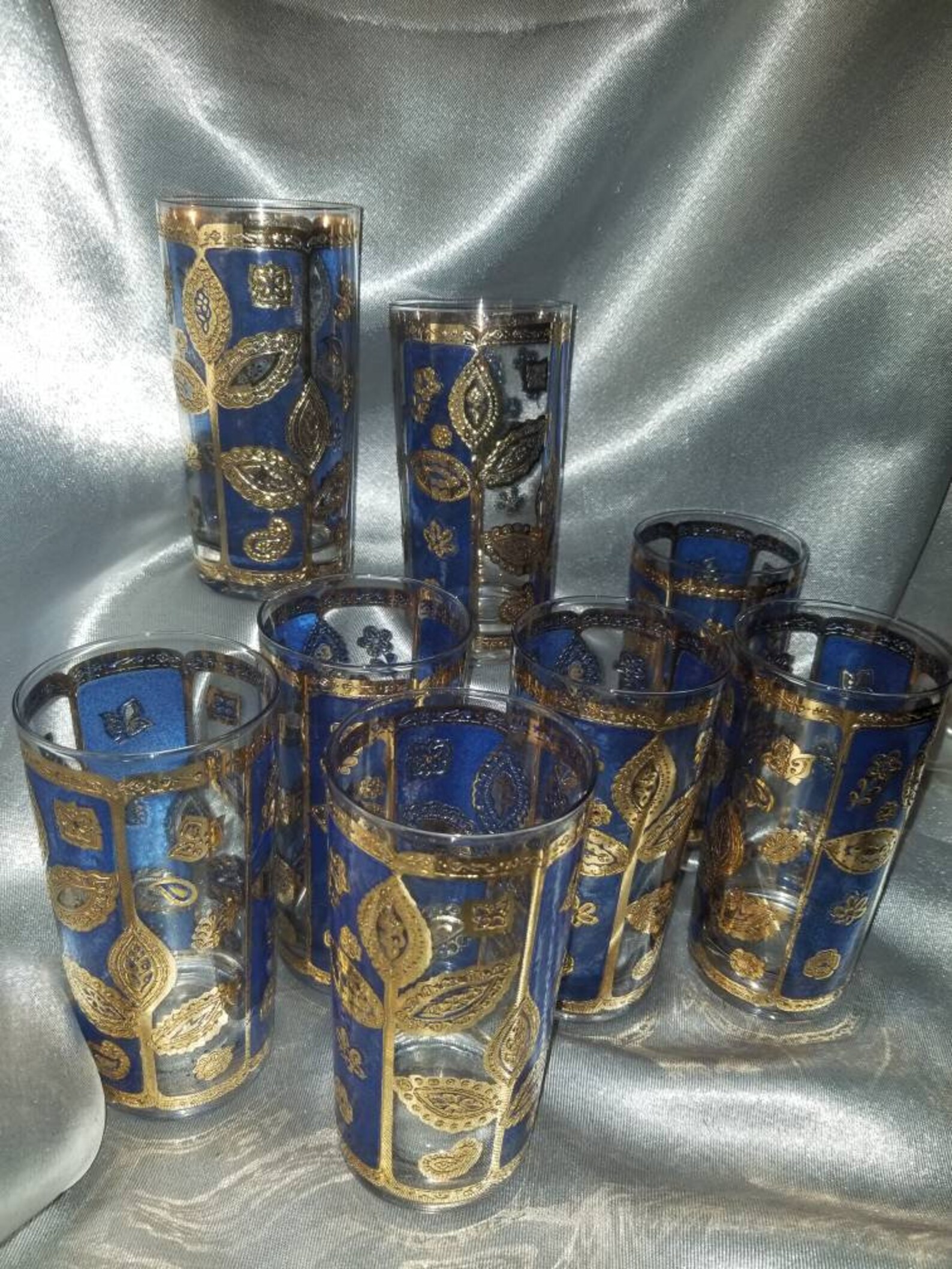 Set of 8 stunning blue and gold drinking glasses Etsy