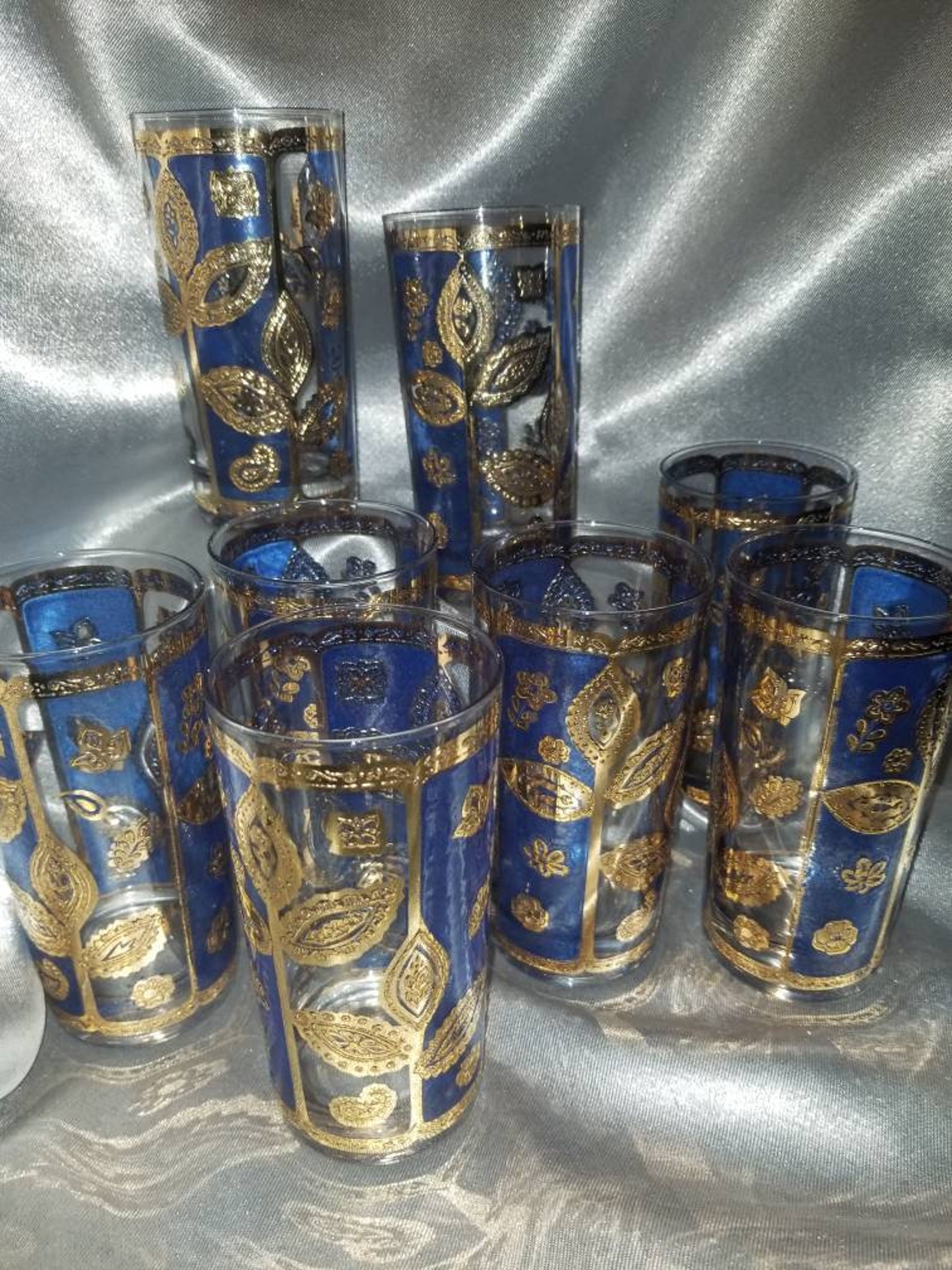 Set of 8 stunning blue and gold drinking glasses Etsy