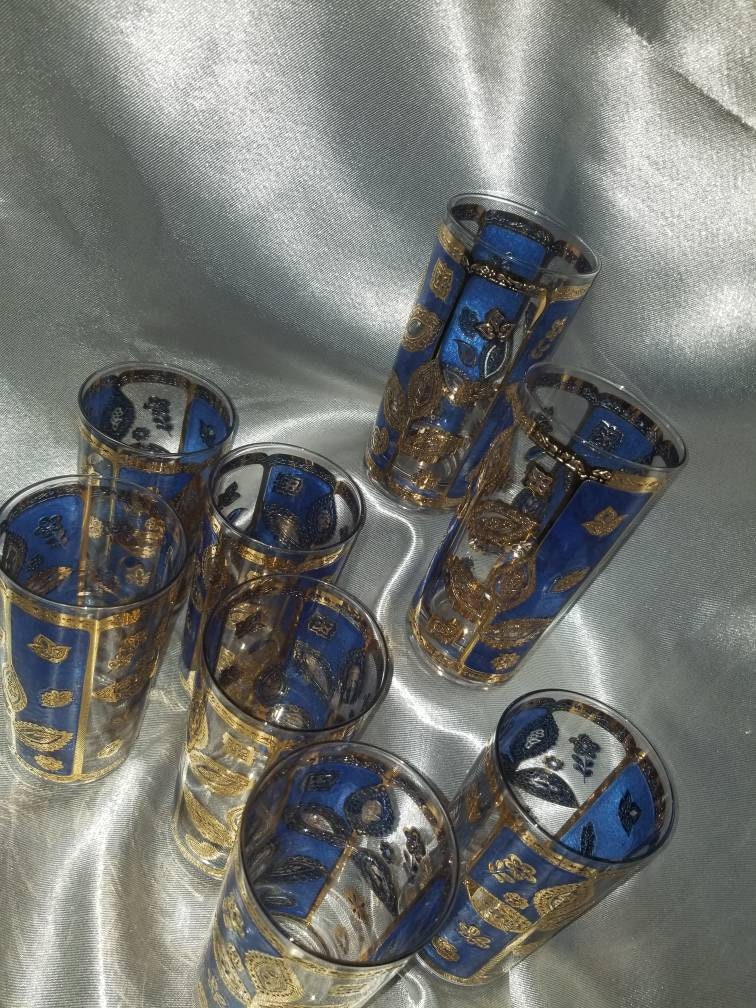 Set of 8 stunning blue and gold drinking glasses Etsy