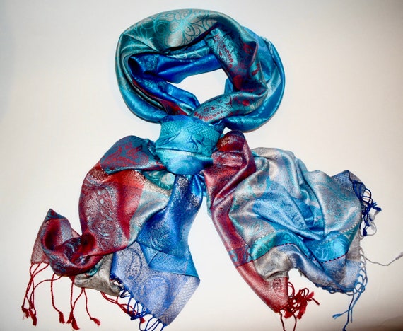 Zara Silk Scarf, Mulberry Silk Scarf, Pashima Silk Scarf, Head  Wraps,Oversized Silk Shawl, Scarf For Women, Blue Paisley Silk Scarf