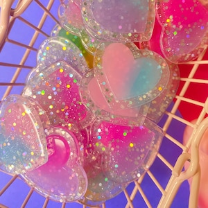US Stockcolorful Glitter Rainbow Heart Charm 38mm DIY Heart Resin ...