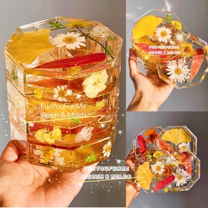 US Stock!3 Pcs Set Rotating Resin tray Molds,Multi-layer Silicone Jewelry Box Molds,Flower/Octagon Molds, 1Lid+2 coaster plate Unique design