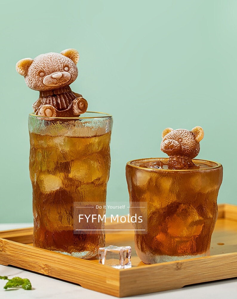 Bear Ice Molds 4 Pack Adorable Ice Cube Trays Mold Lovely 3D Teddy DIY  Drink Ice Silicone Chocolate Molds Cupcake Topper Decoration Small Size