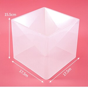 Pu&ograve; includere: Un contenitore quadrato in plastica trasparente con un'altezza di 15,5 cm e lati di 17,5 cm.