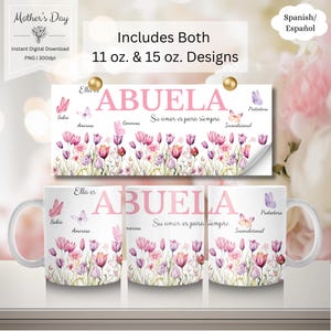She Is Grandma in Spanish Mug PNG, Sublimation Design for 11 oz & 15 oz Mugs, Abuela PNG, Gifts for Grandma, Digital Download, PNG Designs