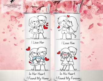 His and Hers 20oz Skinny Tumbler Set PNG, His and Hers Tumbler Set Wrap Designs, Valentine's Day PNG, His and Hers Set PNG, Digital Download