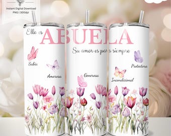 She Is Grandma in Spanish Tumbler Wrap PNG, 20oz Sublimation Tumbler Designs, Gift for Her, Grandma Gift, Grandma Tumbler Wrap, PNG Designs