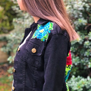 Jean jacket / Mexican jean jacket , Embroidered denim jacket, Floral jean jacket, Junior size jacket , Slim fit