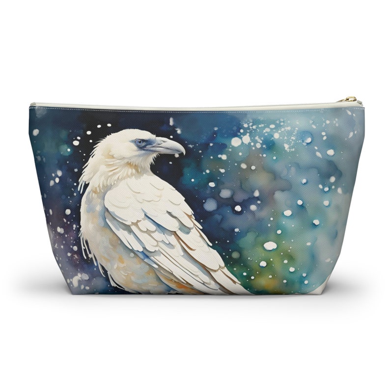 White Raven Accessory Pouch: Unique Leucistic Bird Design, Ideal Gift for Raven Lovers, Anchorage, Alaska Souvenir, Albino Raven image 3