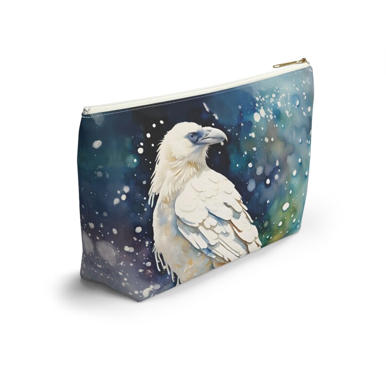 White Raven Accessory Pouch: Unique Leucistic Bird Design, Ideal Gift for Raven Lovers, Anchorage, Alaska Souvenir, Albino Raven image 6